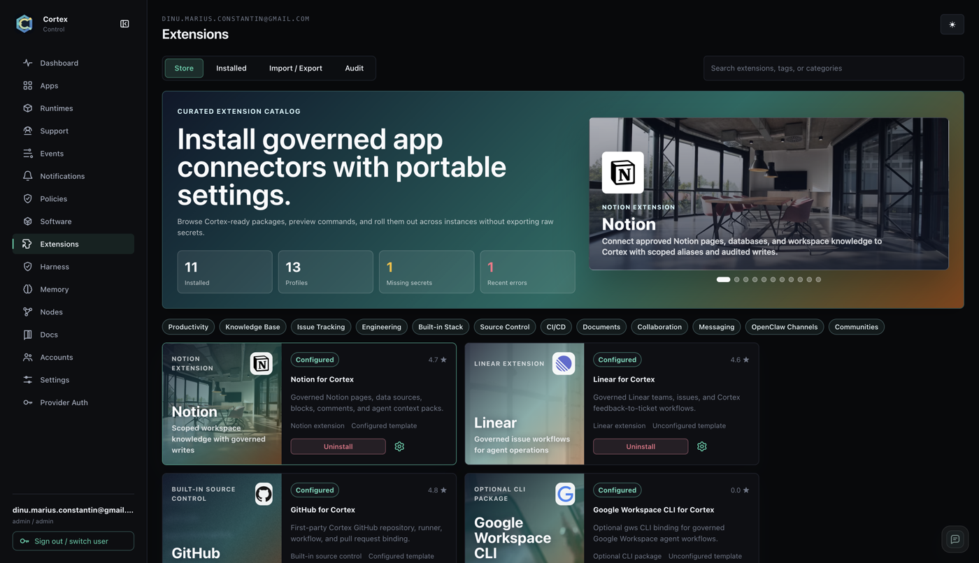 Extensions — governed connectors and the app catalog
