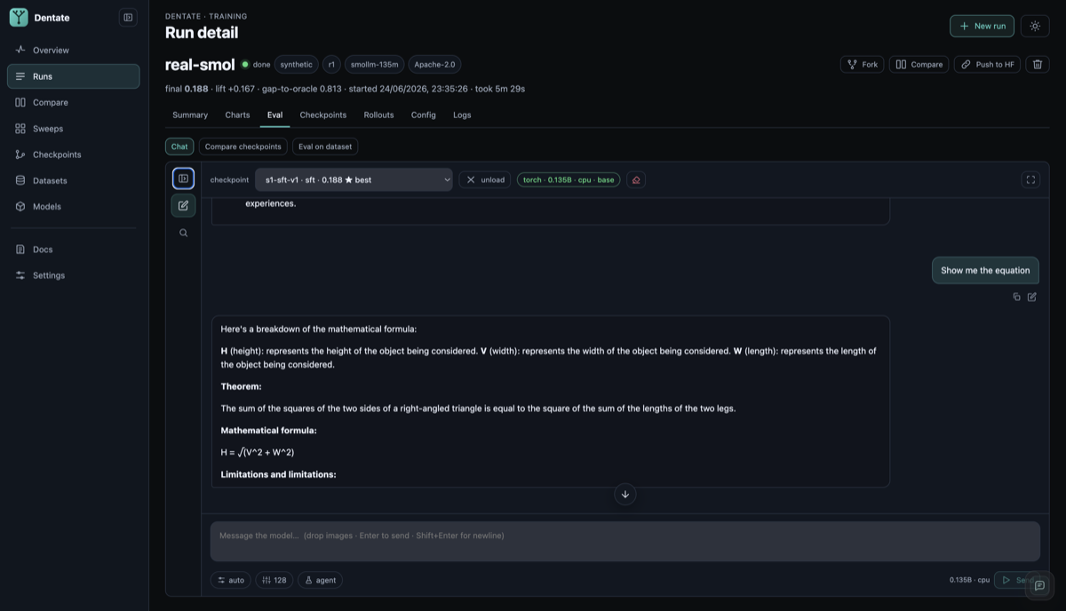 Dentate — run dashboard